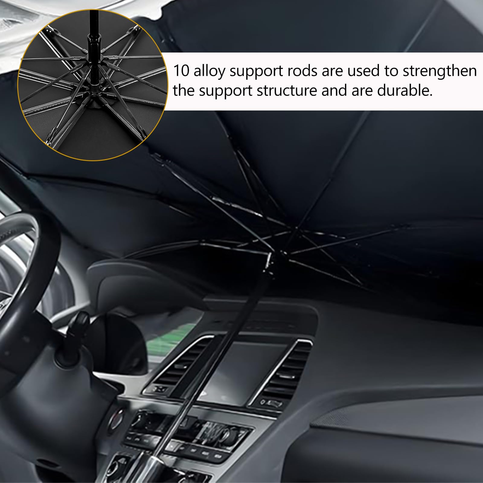 Car Windshield Sun Shade Umbrella, Foldable Windscreen Sunshade 360° Rotatable & Bendable, UV Protection Front Window Sunshade for Cars SUV Truck (140 x 79 cm) — view 5