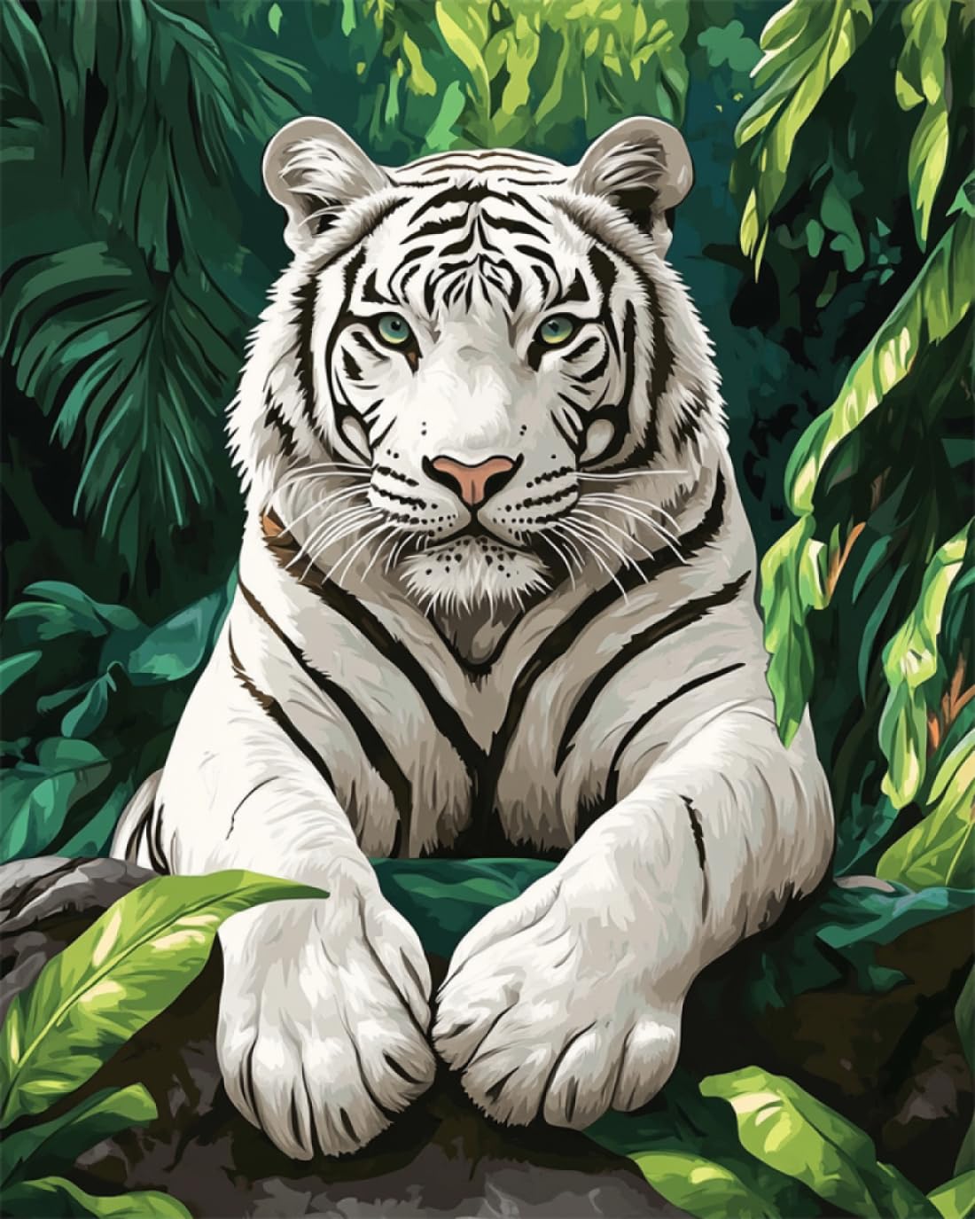 N.LANSHAN DIY Création De Tapis Et Canvas Tigre Blanc De La Jungle Fantastique Kit De Fabrication De Tapis Au Crochet，Kits De Bricolage，Tapisserie，Coussin，Motifs Pré-Imprimés 80x115cm
