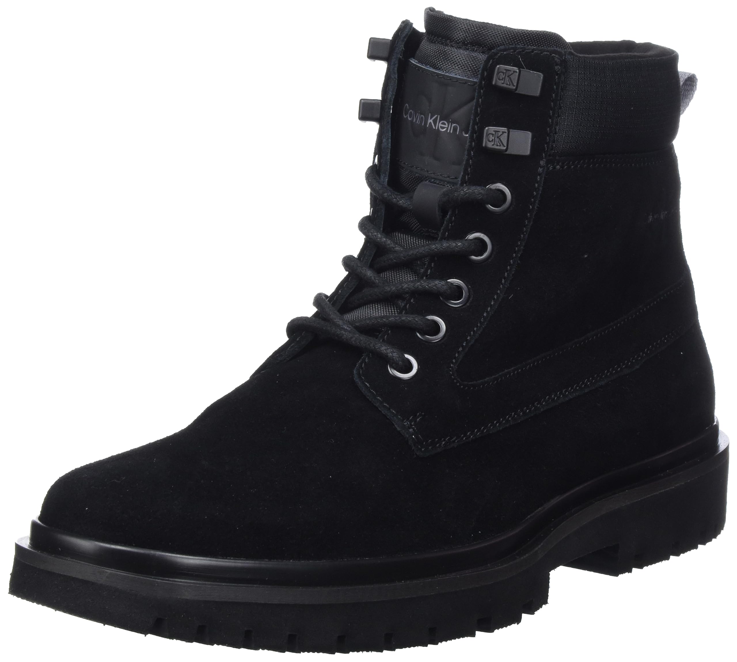 Calvin Klein Men's EVA MID Laceup Boot Suede YM0YM00802, Black (Black/Stormfront), 10.5 UK