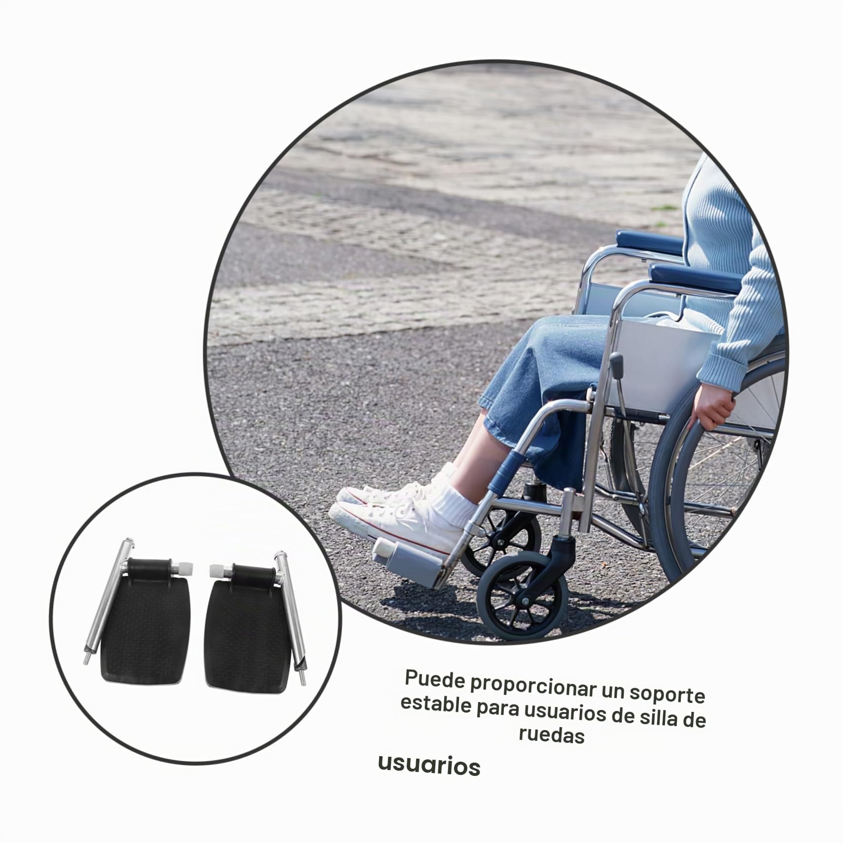 1Par Reposapiés Universal Sillas de Ruedas Repuesto de Pedal y Almohadilla Compatible con Sillas de Ruedas Deportivas y Reclinables
