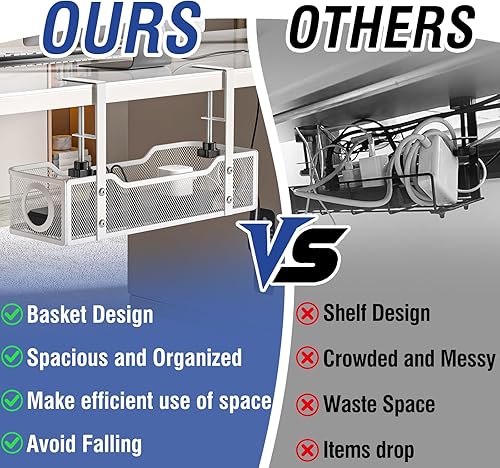 Miniatura 3 de Bandeja de organización de cables para debajo del escritorio, organizador de cables sin taladrar con abrazadera, organizadores de espacio de trabajo