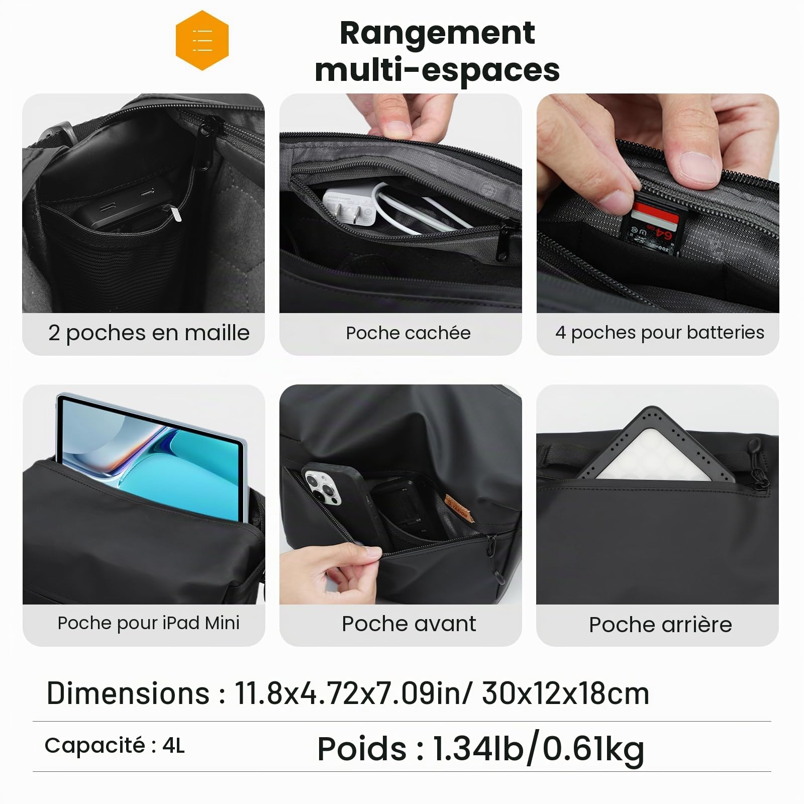TARION Sac à Bandoulière pour Appareil Photo: Sac pour Appareil Photo DSLR Sling Pack Photographie Sling Bag Sac à Dos pour Drone Appareils Photo Reflex Camera Sling Pack Sac à Bandoulière TR-SB