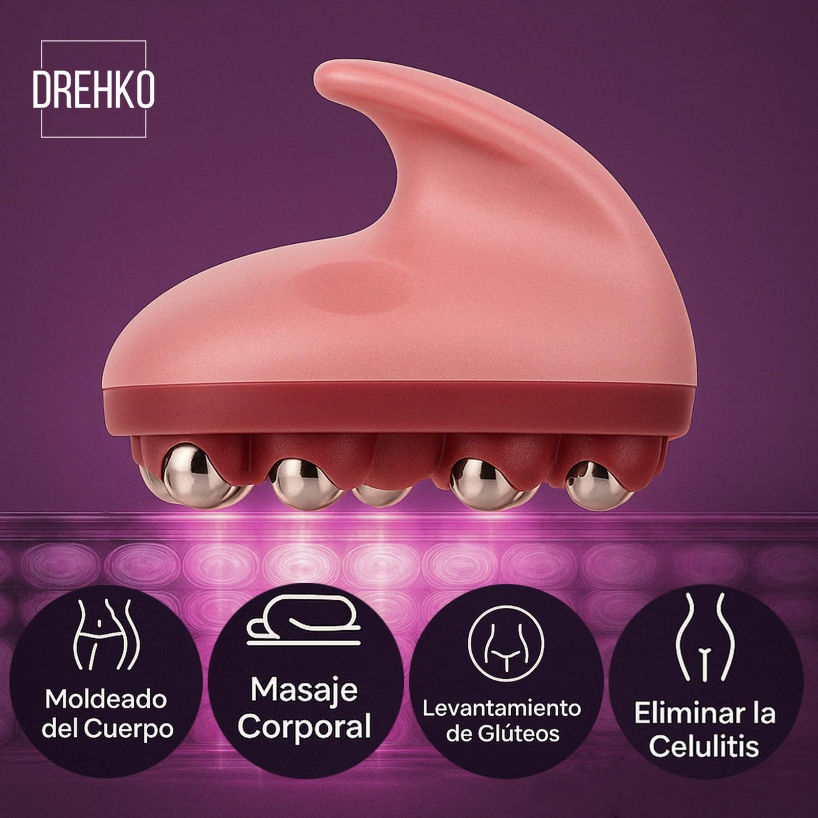 Masajeador Anticelulítico Manual con 7 Rodillos de Acero Inoxidable 360° | Piernas, Muslos, Glúteos, Abdomen y Brazos | Ideal para Aplicar Cremas Reafirmantes y Anticelulíticas (AZUL) (Rosa)