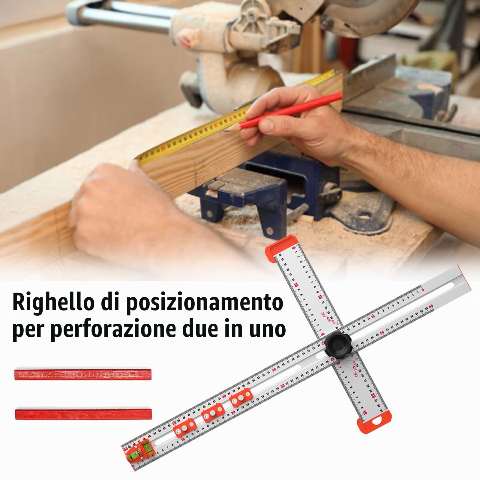 Righello Quadrato A T Di Posizionamento Del Trapano 4 In 1 - Angolo Di Alta Precisione Di 60 Cm Con Misurazione Scorrevole Regolabile