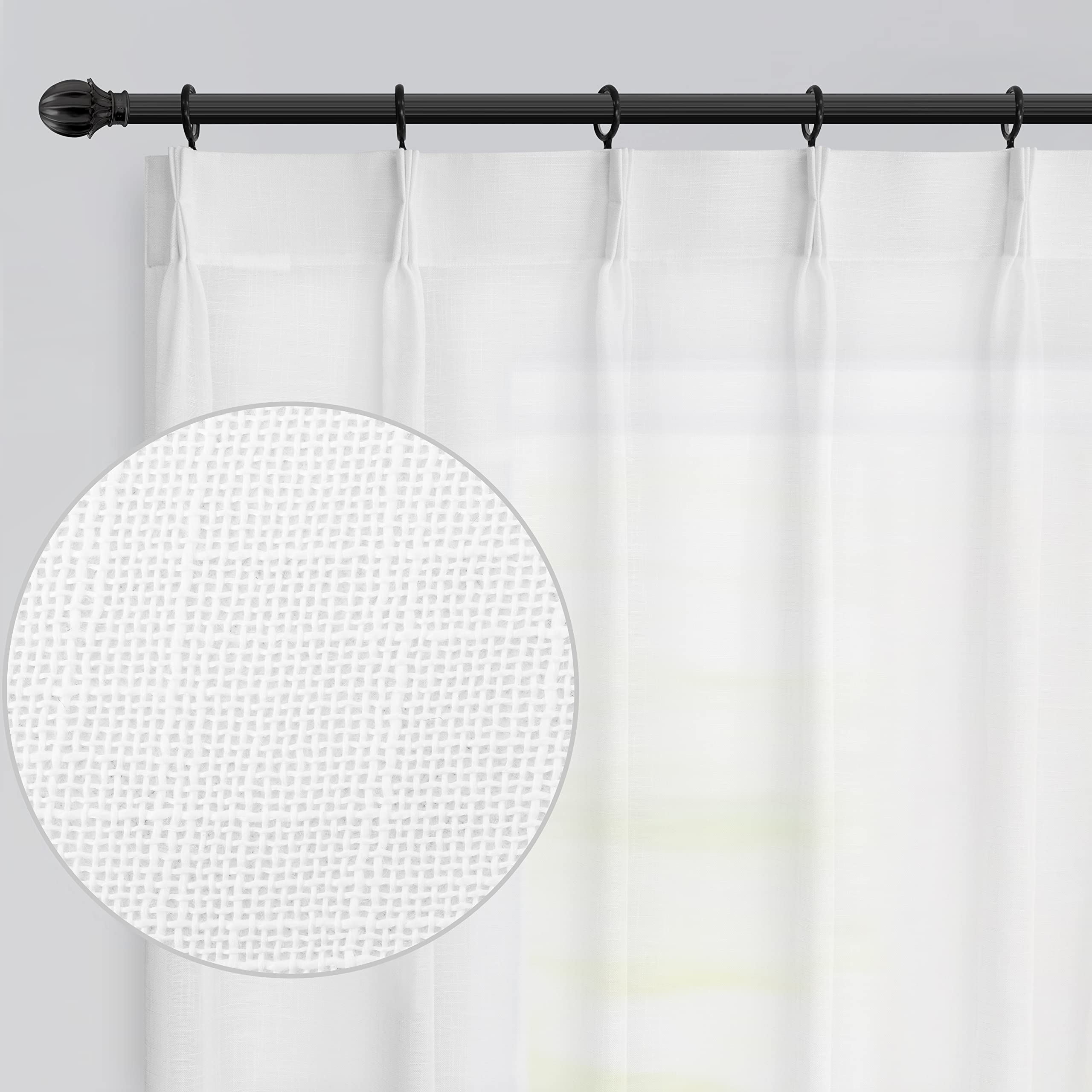 DriftAwayPinch Pleat Slub Linen Textured White Sheer Curtains Light Filtering Privacy Drapes for Living Room Window Treatments for Bedroom Back Tab 52 Inch by 84 Inch 2 Panels