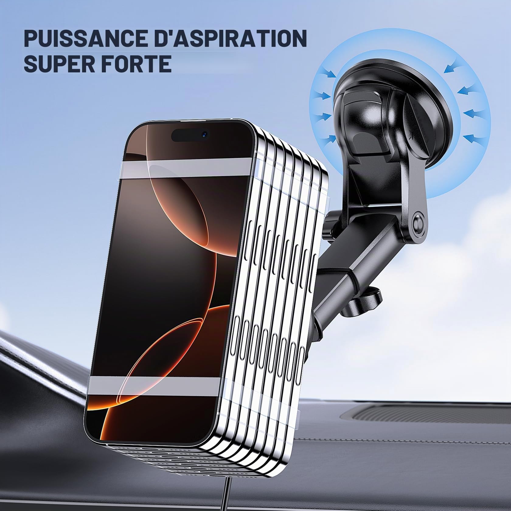 MOKPR 15w Support Téléphone Voiture pour Magsafe Induction Chargeur Support de Voiture Magnétique téléphone Portable Magnétique avec Fonction de Charge pour iPhone 17/16/15/14/13/12 (Noir)
