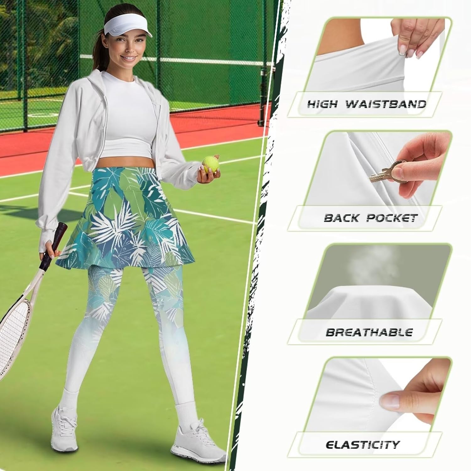 AFPANQZ Women Short Skirt with Full Length Leggings, High Waisted Tummy Control Gym Tennis Yoga Skirted Leggings with Pockets