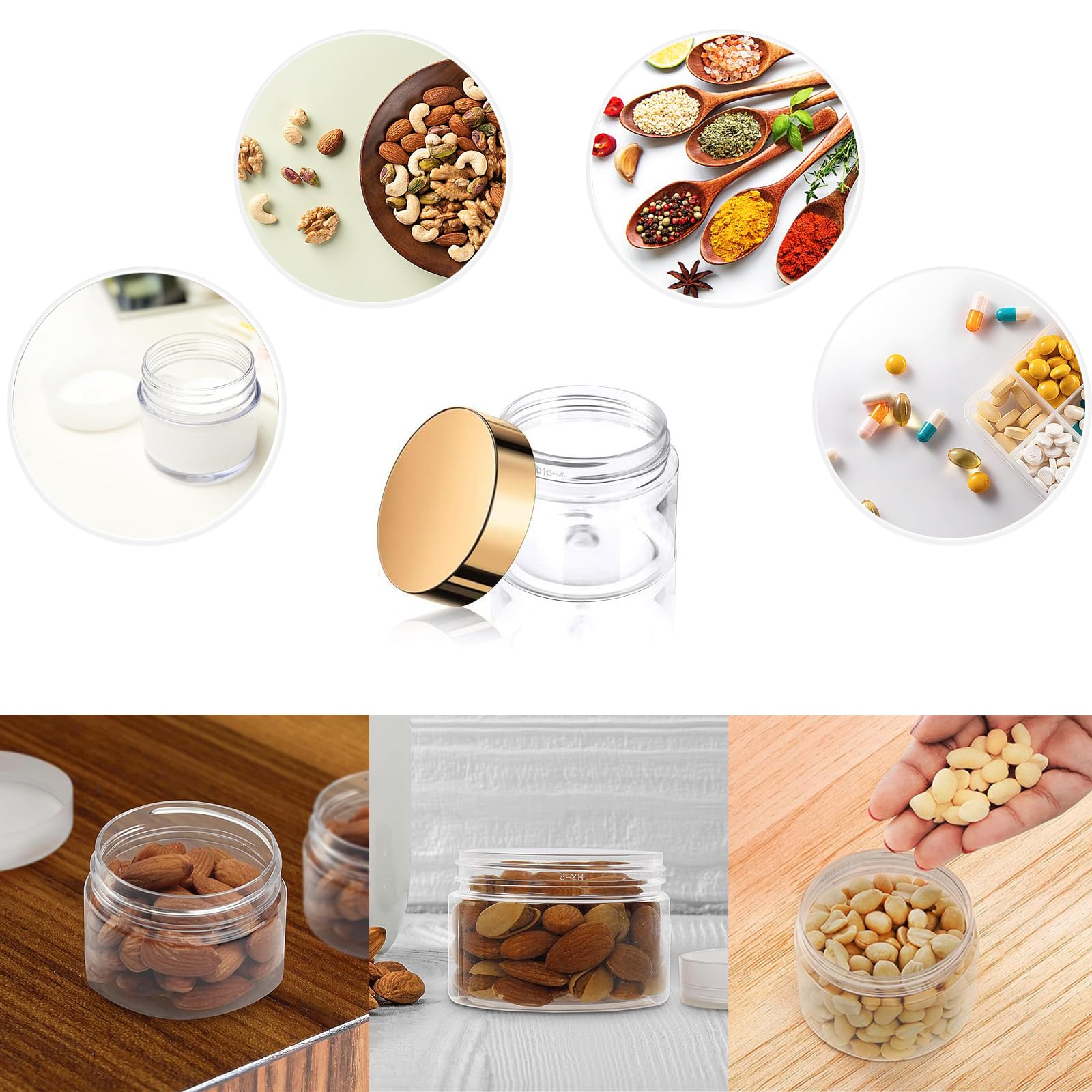 15 Barattoli Vuoti Per Crema 60 Ml Oro, Contenitori In PET Per Unguenti, Cosmetici Fai Da Te, Oli Essenziali E Viaggio, Riutilizzabili E Sigillati