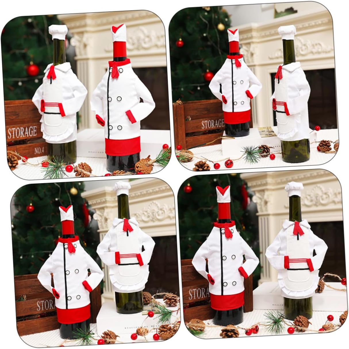 Xmas 2pcs White Cloth Wine Bottle Sleeve Cover Decorative Set