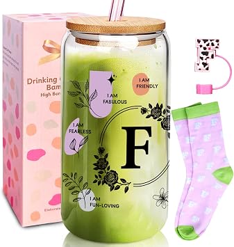 ANOTION Cute Cups - Ini-Tial Monogrammed Personalized Gift for Women, White Elephant Gag Christmas Birthday Inspirational Coffee Cup