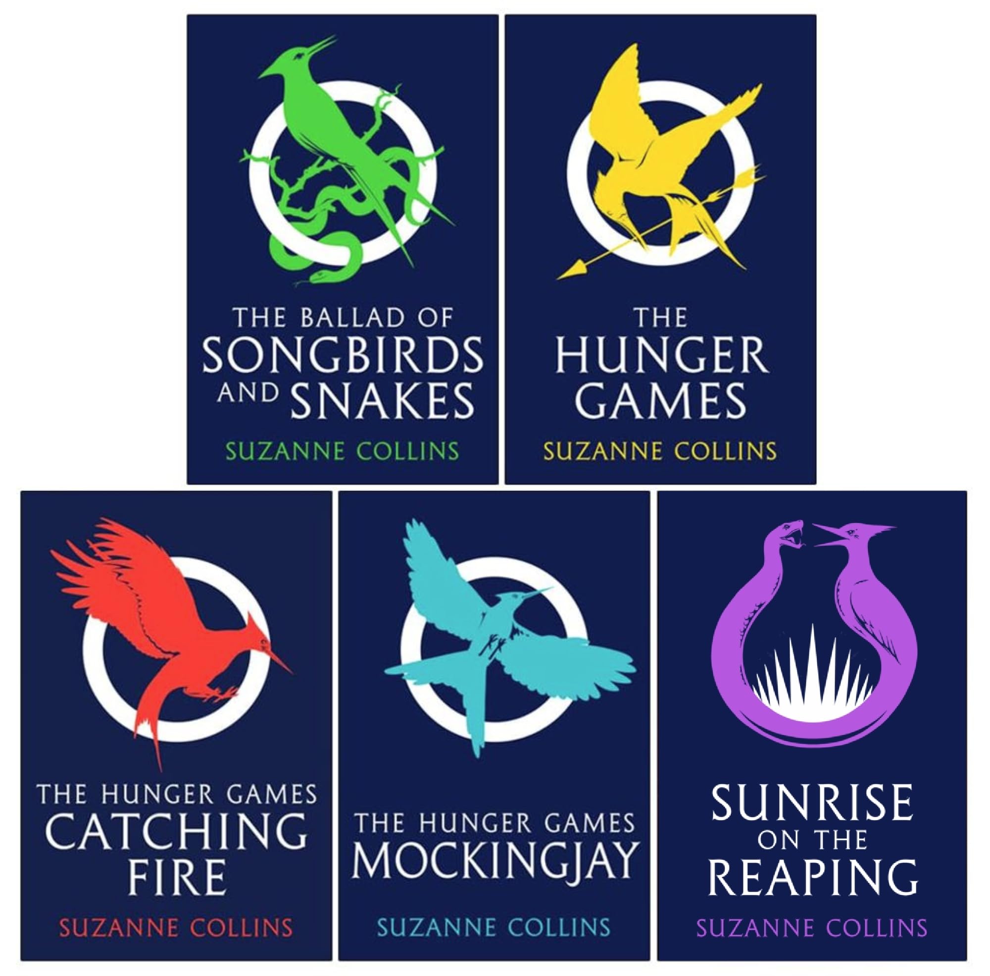 The Hunger Games 5 Books Collection Set By Suzanne Collins(The Ballad of Songbirds and Snakes, The Hunger Games, Catching Fire, Mockingjay & Sunrise on the Reaping)