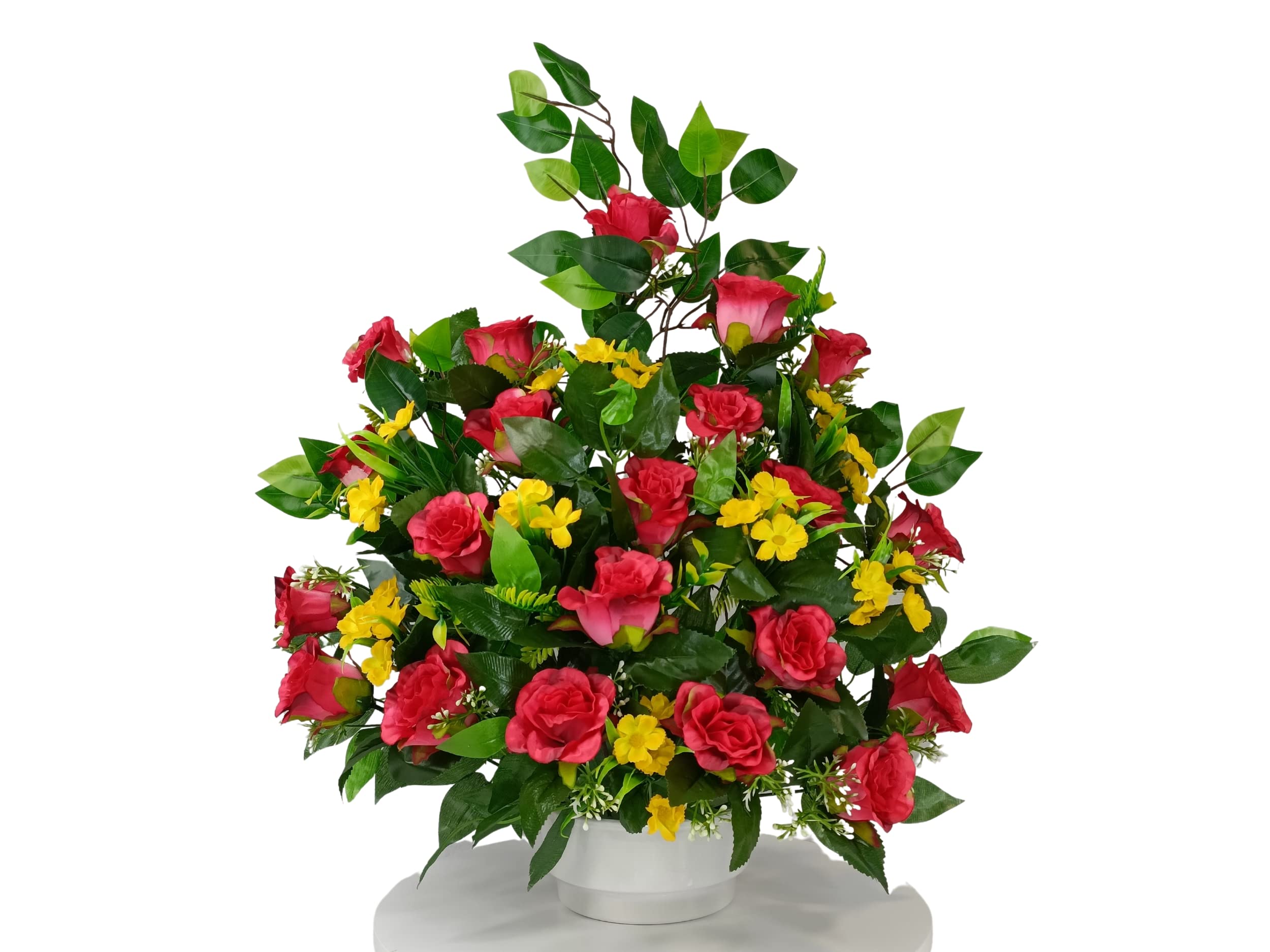 DRW Centro de Flores Artificiales para Cementerio Iglesias Bodas Centro de Flores para los Santos Rosa y Amarillo 75x55 cm