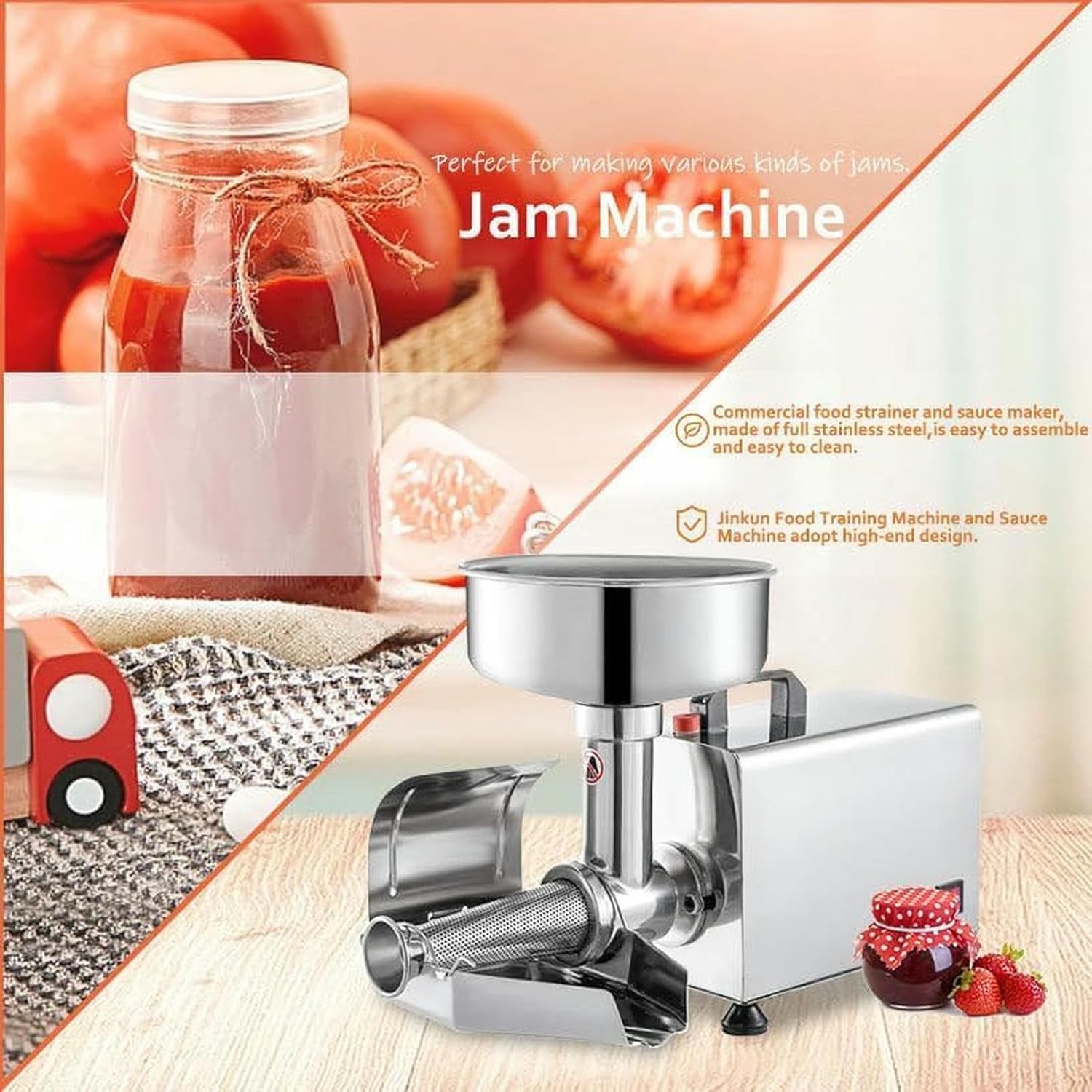 Electric Tomato Juicer, 370W Commercial Stainless Steel Food Grinder, Strawberry Blueberry Fruit Juicer