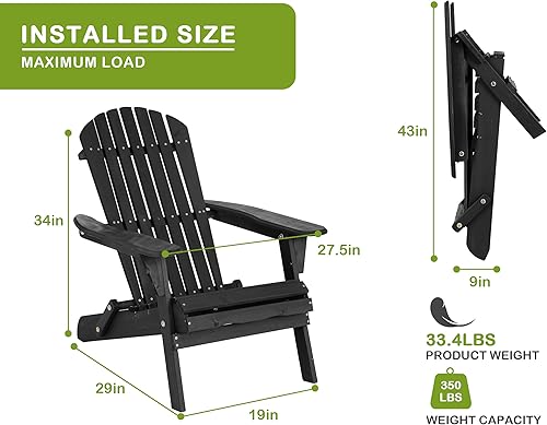 Miniatura 2 de BIQWBIC Silla plegable Adirondack, silla de césped resistente a la intemperie, sillas modernas para fogatas al aire libre, sillas para patio,