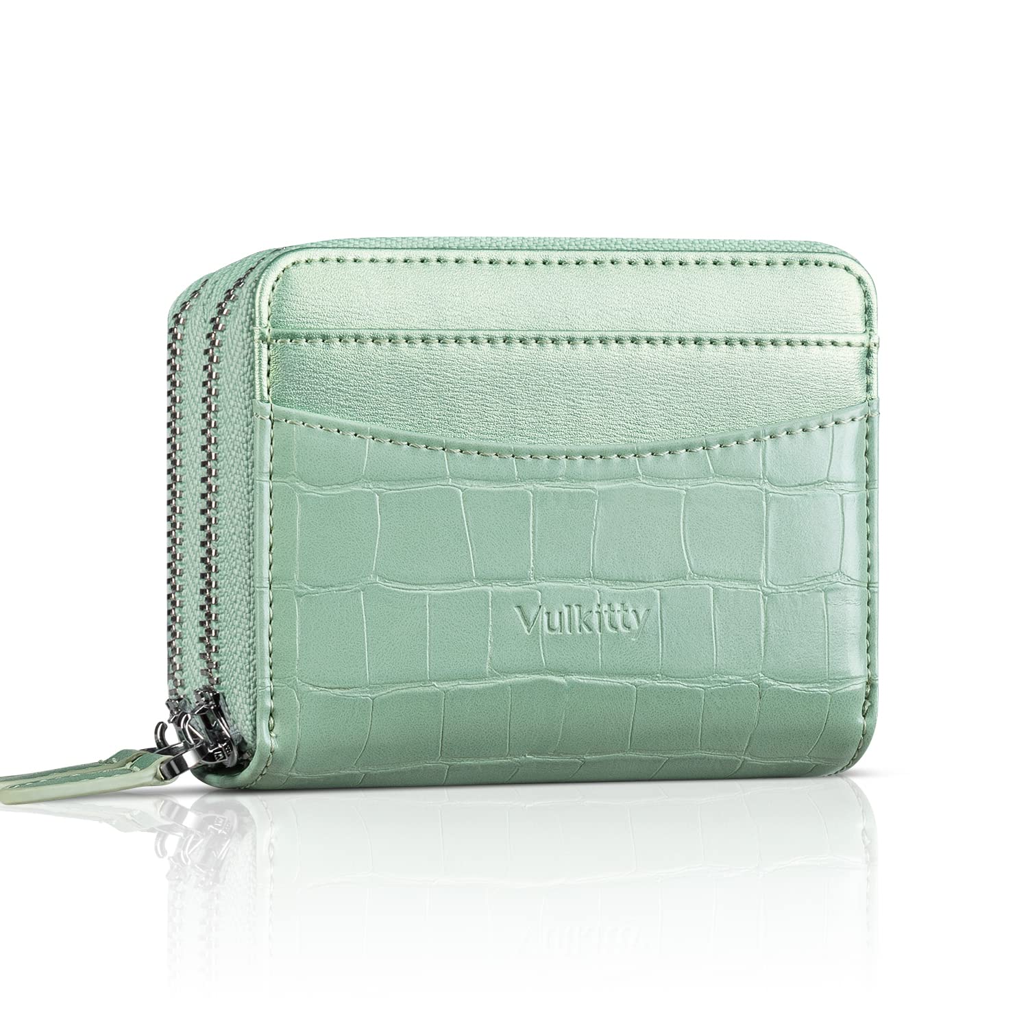 VulkittySmall Wallet Women, Credit Card Holder for Women, Leather Slim Wallet for Women, Mini Travel RFID Blocking Card Case Wallet, Cute Ladies Wallet Purse with Zipper Pocket, Money Clip For Women