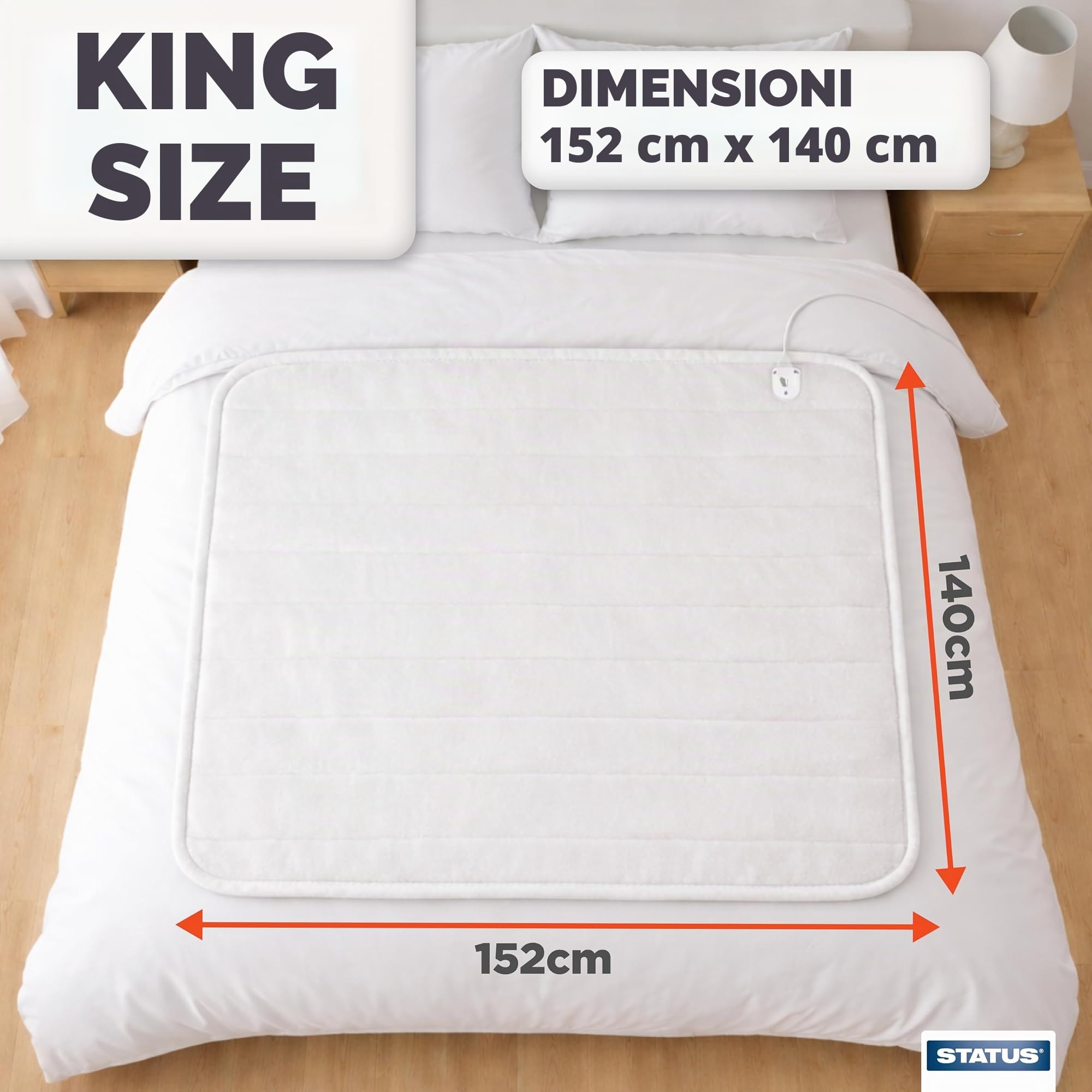 Status Electric - Coperta elettrica ad intensità Regolabile con Protezione Anti-surriscaldamento, Bianco, King