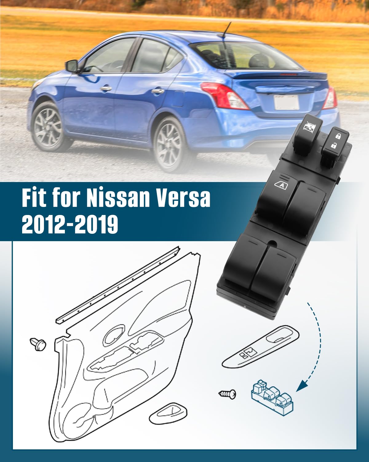 Power Window Switch 254013AA1B Fit for Nissan Versa 2012 2013 2014 2015 2016 2017 2018 2019, Front Left Driver Side Power Window Switch