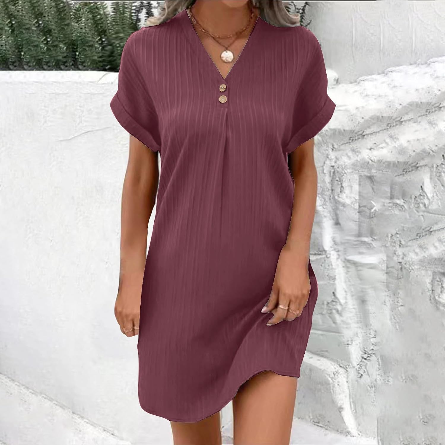 Shirts Dresses for Women Summer Fashion Button up V-Neck Short Sleeve Loose Comfy Midi Dress Beach Casual Sundress