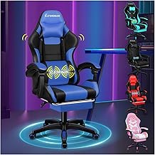 ELFORDSON 2-point Massage Gaming Chair with XL Lumbar Cushion Headrest Footrest, Comfy Computer Office Chairs Tall Back for Home Office Blue and Black