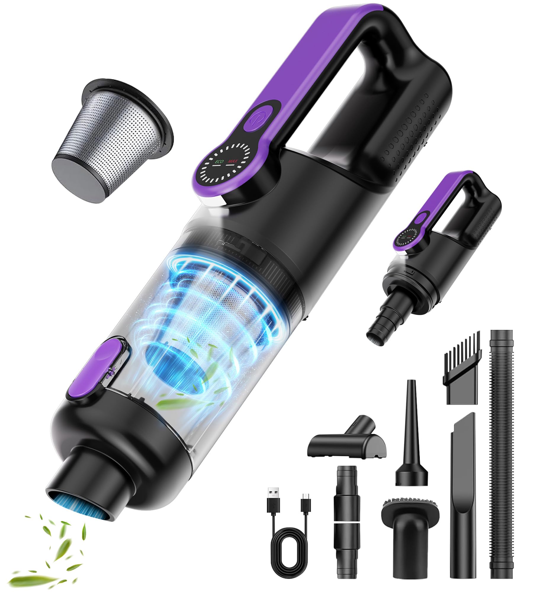 Aspirador de coche 4 en 1 26000 PA, aspirador de mano inalámbrico potente y compacto, con pantalla LED y batería recargable, para coche, hogar, oficina y cocina, pelo de animales.