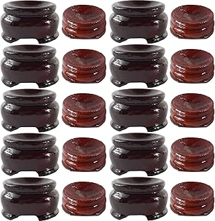 NSBELL 20PCS 2 Sizes Wooden Egg Stands Holders Displays Stand Ball Egg Base for Crystal Ball Sphere Globe Stone Decor Dark Red Color