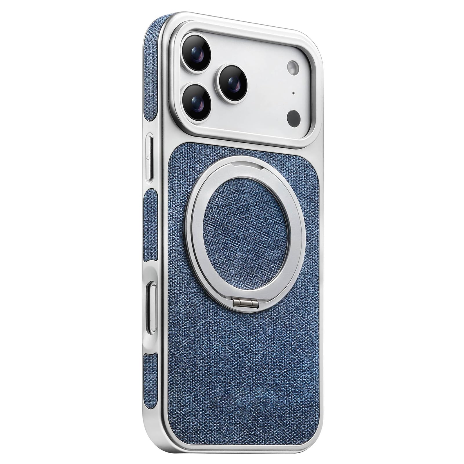 Coque iPhone 17 Pro bleu d'affaires en cuir vintage haut de gamme avec support