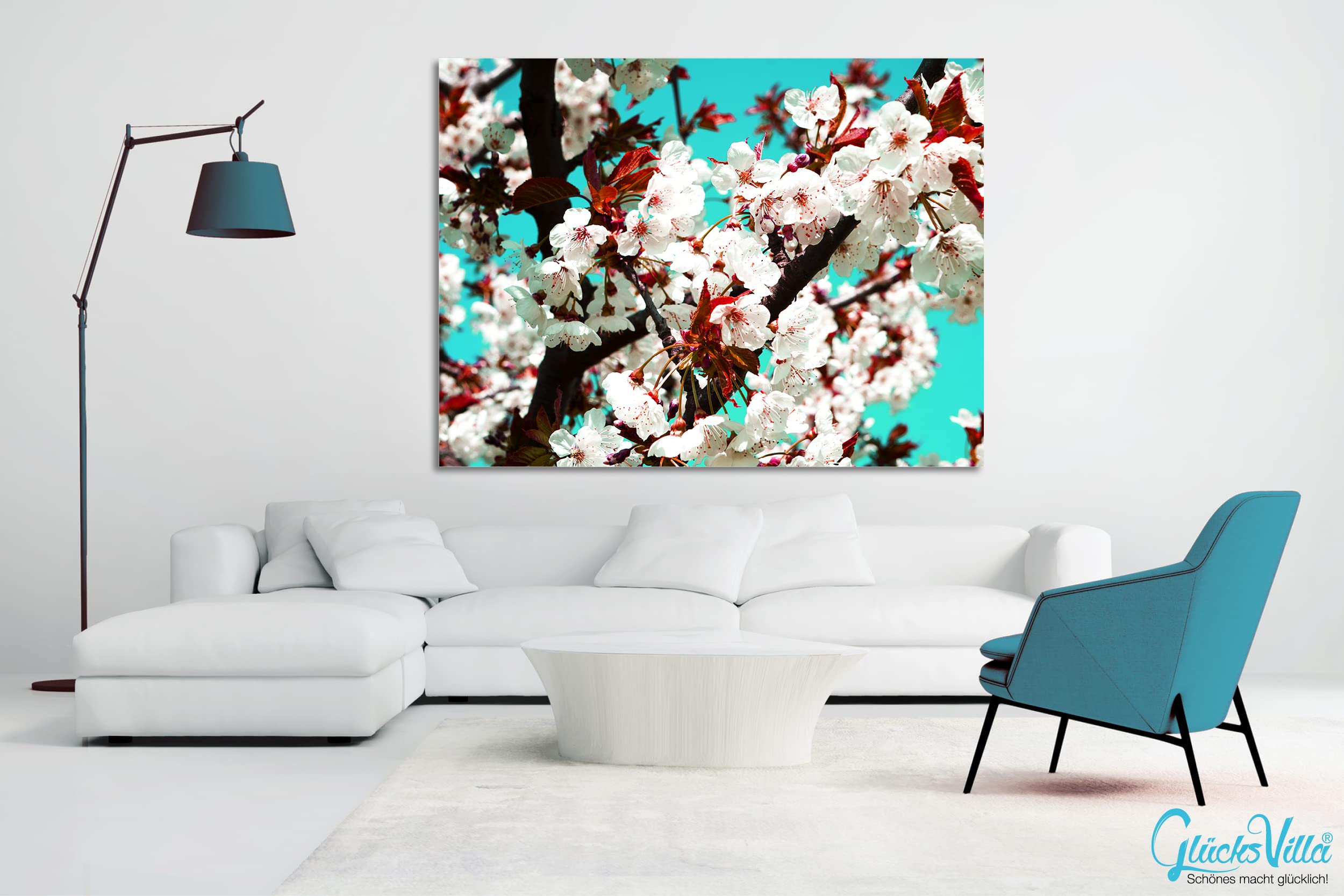 Glücksvilla - Fiori di ciliegio 2 (tela 2 cm, 120 x 90 cm) | varie misure - quadro murale orizzontale - giardino fiori fioritura pianta natura botanica albero ramo mela