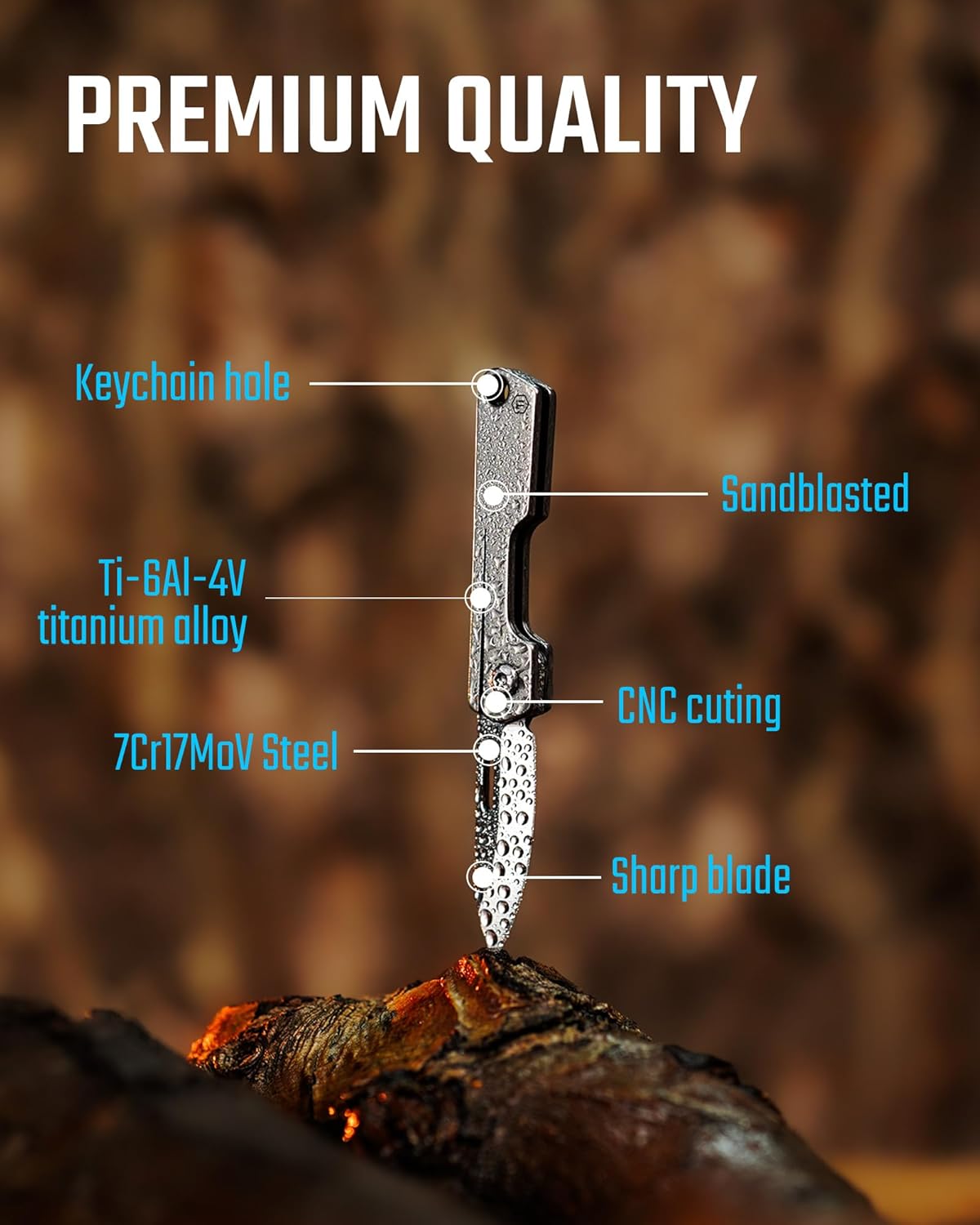 KeyUnity KK19 Small Pocket Knife, Lightweight Titanium Handle, Compact EDC Tool for Everyday Carry(Black)