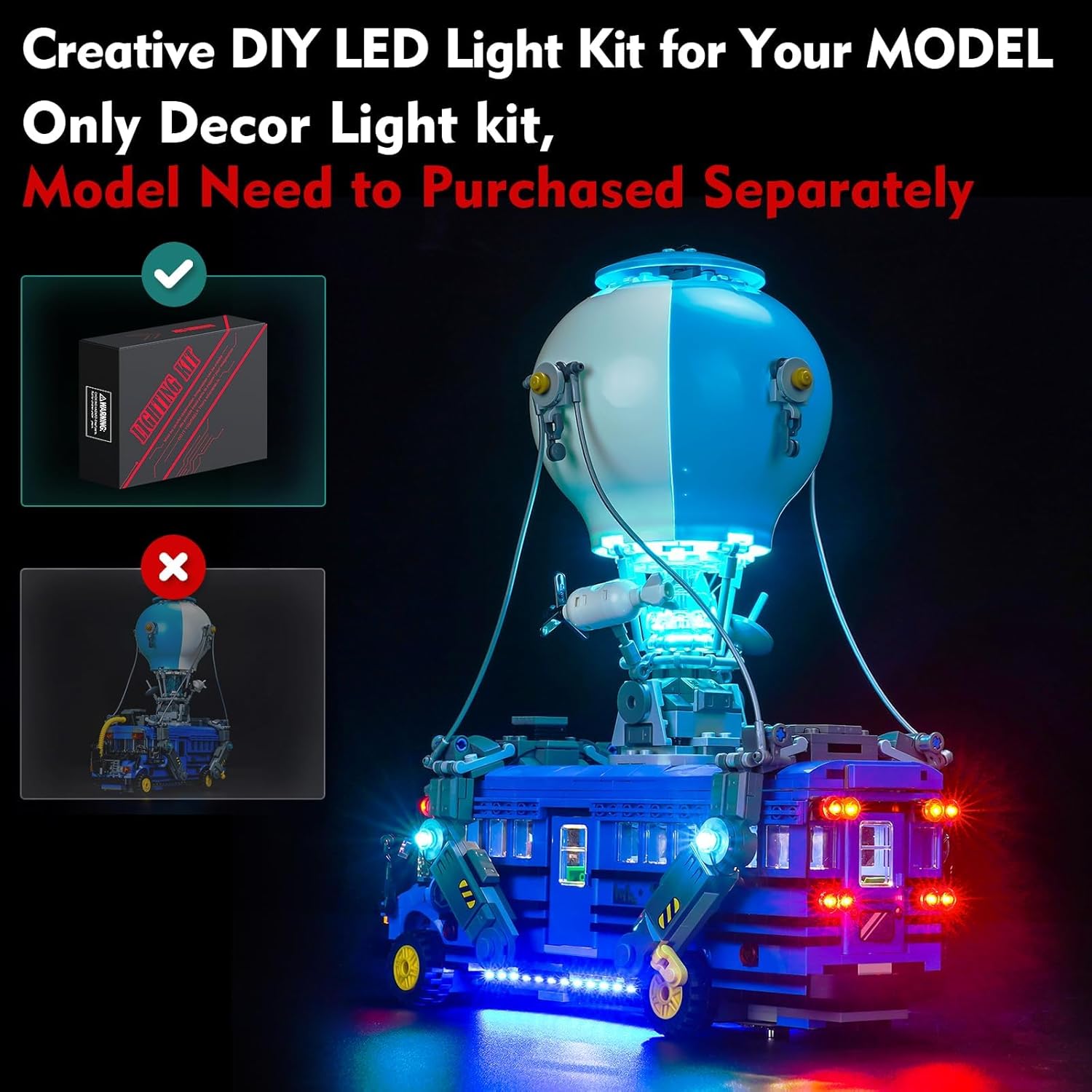 LocoLee LED Light Kit Compatible with Lego Battle Bus Fortnite 77073 - No Models Only Light, Creative Lighting Set Accessories Compatible with Lego 77073 Fortnite Combat Bus