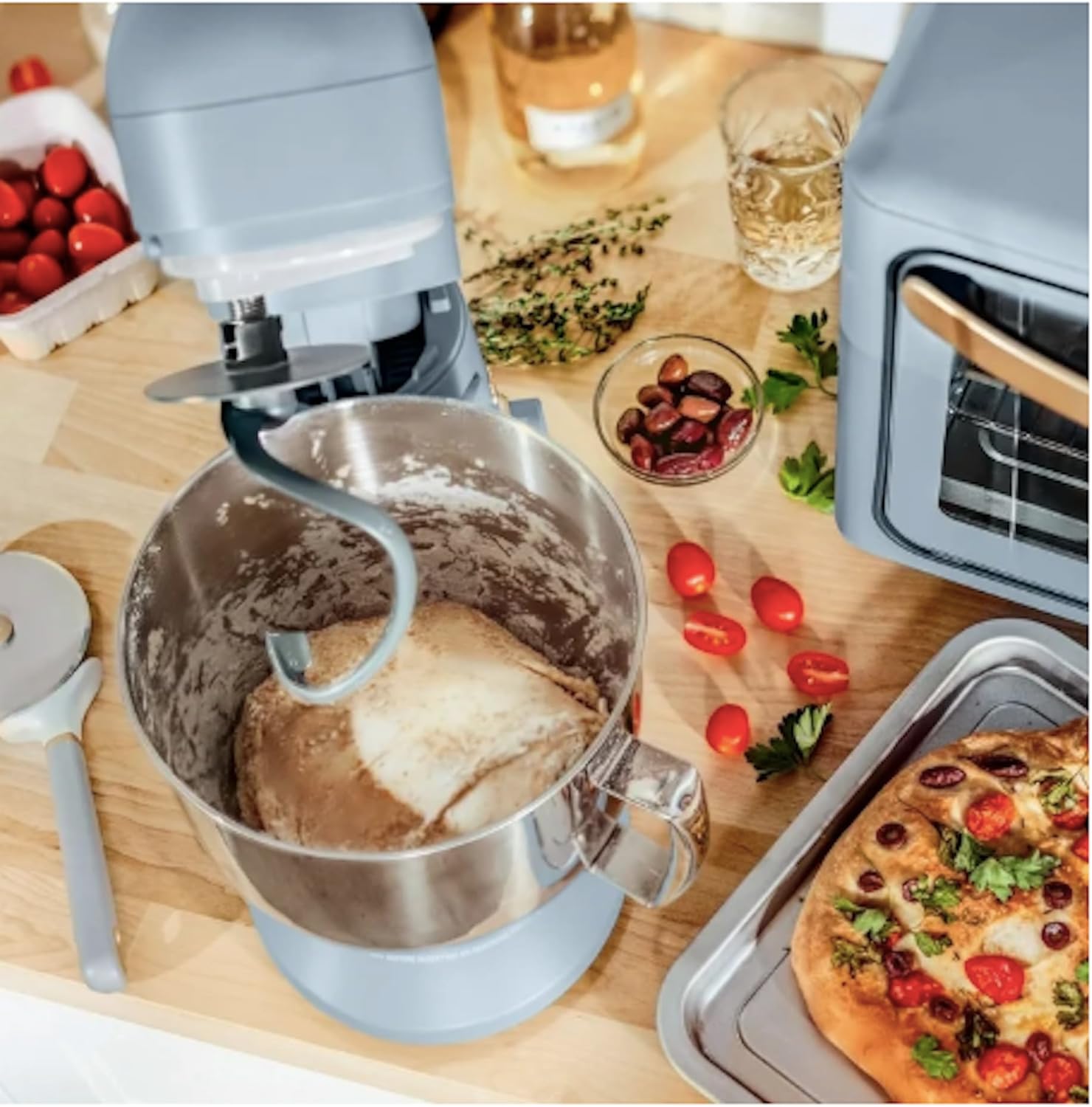 Drew Barrymore 5.3 Qt Stand Mixer, Cornflower Blue with Flat Beater, Dough Hook, Balloon Whisk