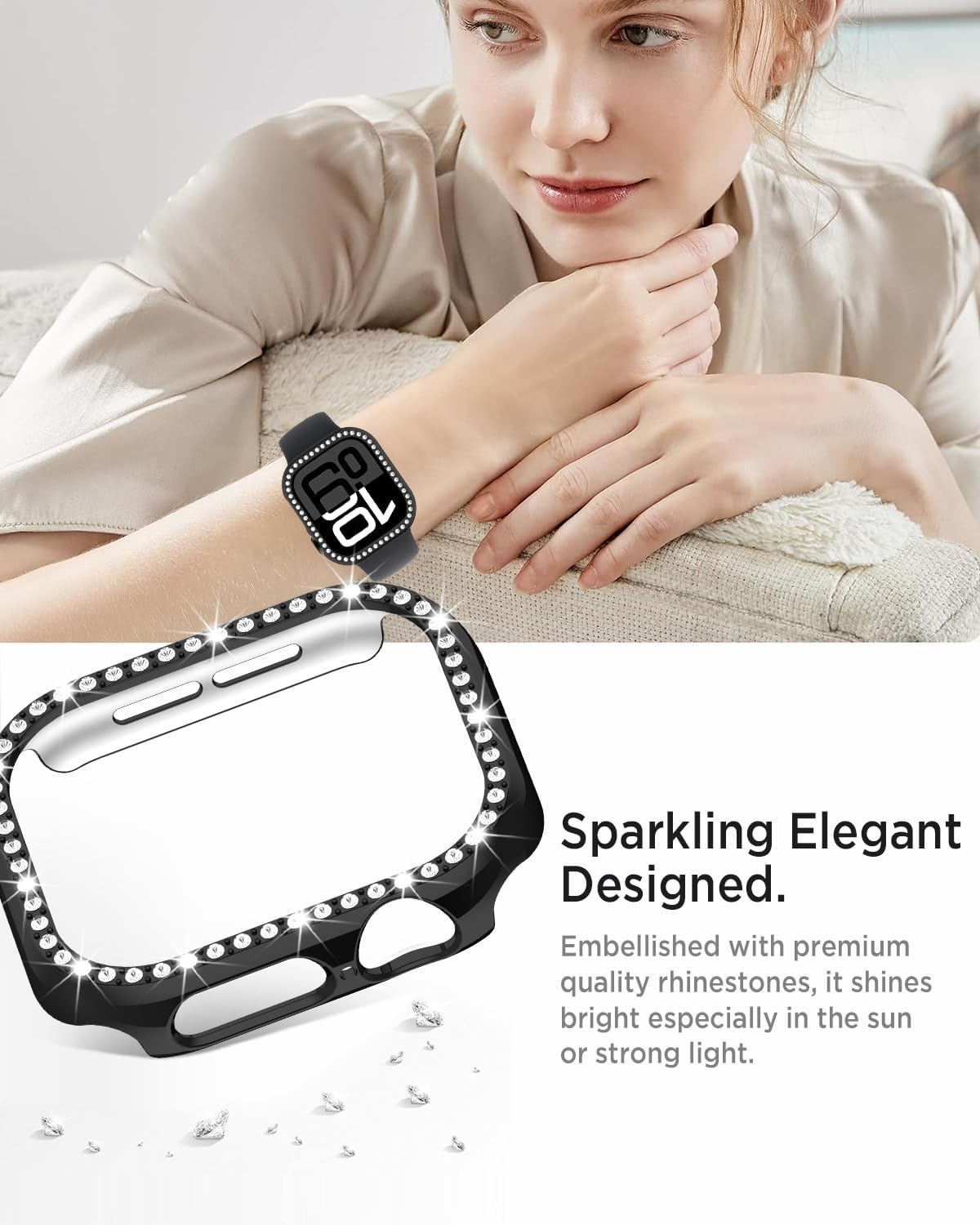 Dl3 Mobilak Bling Case Without screen protector for Apple Watch Series 10 46mm, Hard PC Frame Case, Crystal Diamonds Bumper Cover for Women Girls, Slim Protective Cover for iWatch 10 46mm (Black)