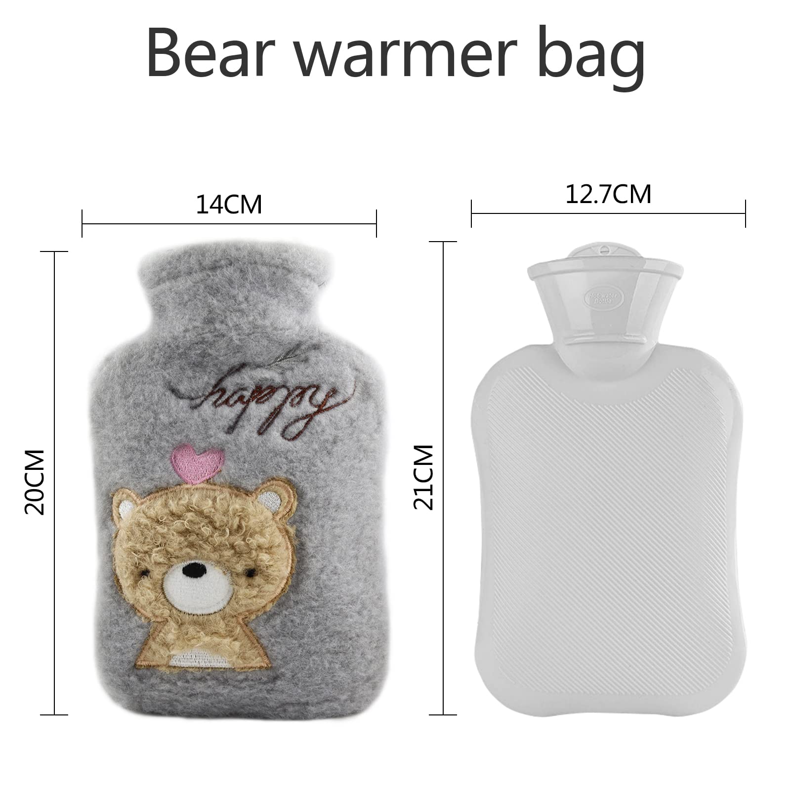 Bouillotte avec Housse,Bouillotte Enfant,Bouillote,Bouillotte Peluche,Amovible et lavable Bouillotte Eau Chaude,Convient aux enfants et aux adultes,Bouteille d'eau Chaude Encaoutchouc(Petit ours)