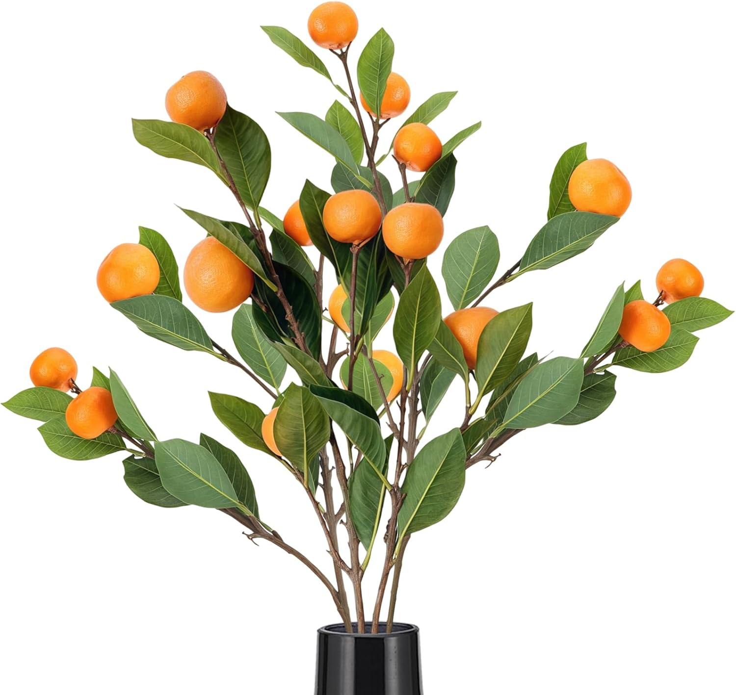 Artificial Orange Branches, 3Pcs Tangerine Branches,25 Inch Realistic Faux Oranges Fruit with Green Leaves, Decorative Artificial Orange Branches for Vase Home Party Decoration