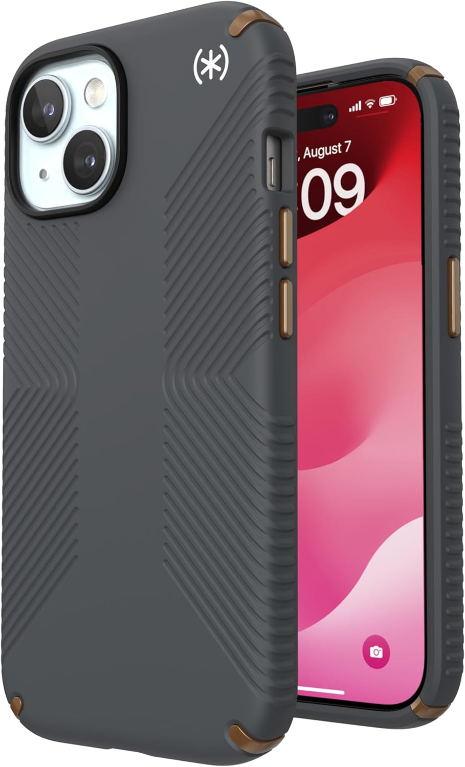 Speck iPhone 15 Case - iPhone 16e Case - Slim Phone Case iPhone 15-6.1 inch - Compatible with iPhone 14 and 13 Case - Presidio2 Grip Charcoal Grey/Cool Bronze/White