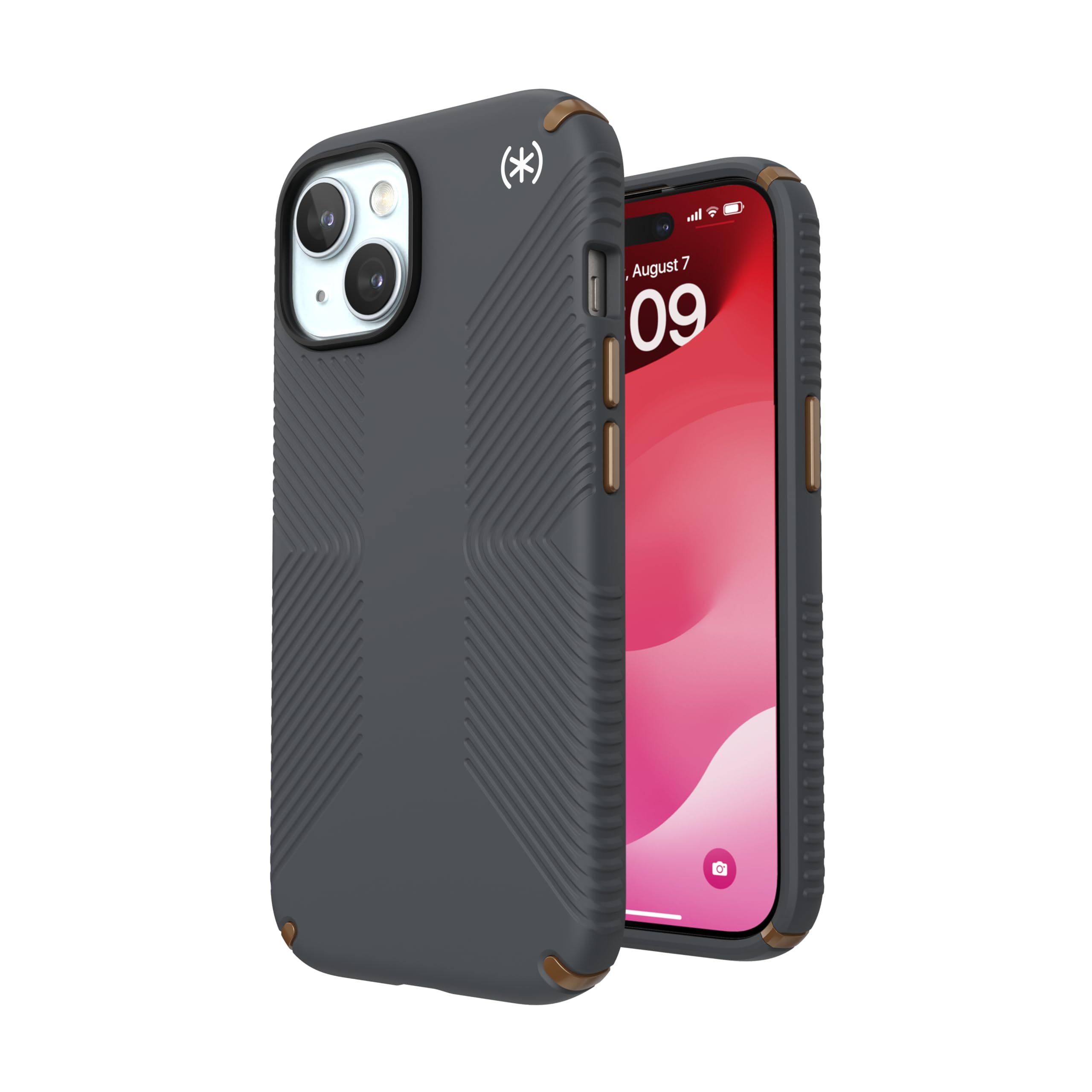 Speck iPhone 15 Case - iPhone 16e Case - Slim Phone Case iPhone 15-6.1 inch - Compatible with iPhone 14 and 13 Case - Presidio2 Grip Charcoal Grey/Cool Bronze/White