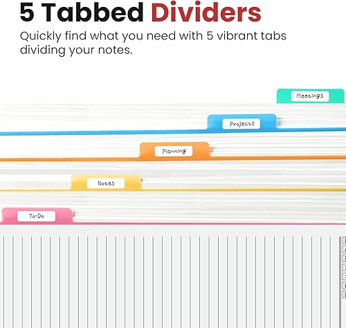 Miniatura 3 de Cuadernos grandes con forro en espiral para trabajar con divisores y pestañas extraíbles, cuaderno de 5 asignaturas de tapa dura de 8.5 x 11