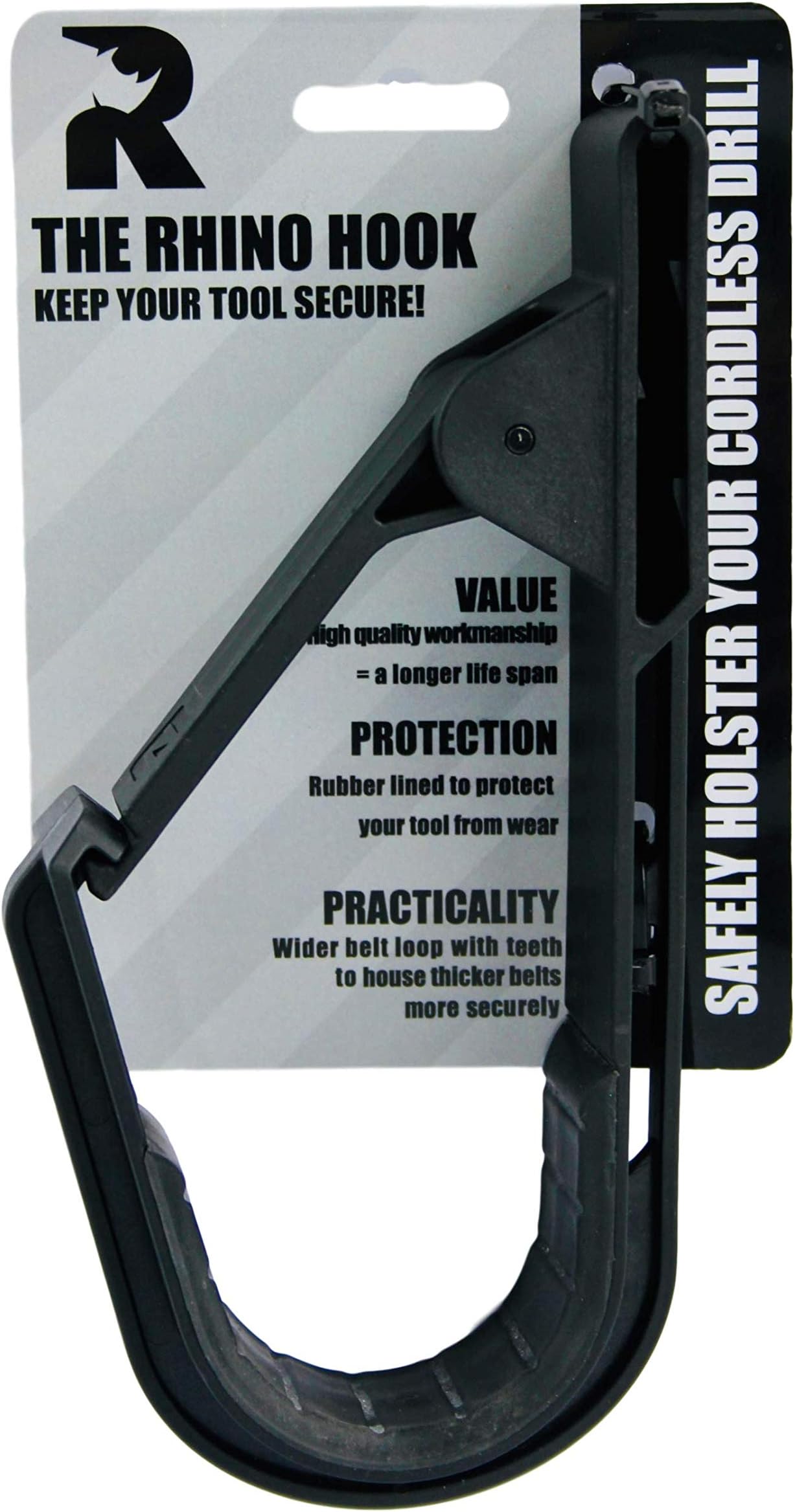The Rhino Hook ™ Universal Tool Belt and Cordless Drill/Impact Wrench Holder Tool Holster Alternative to Pouch (With Clip)