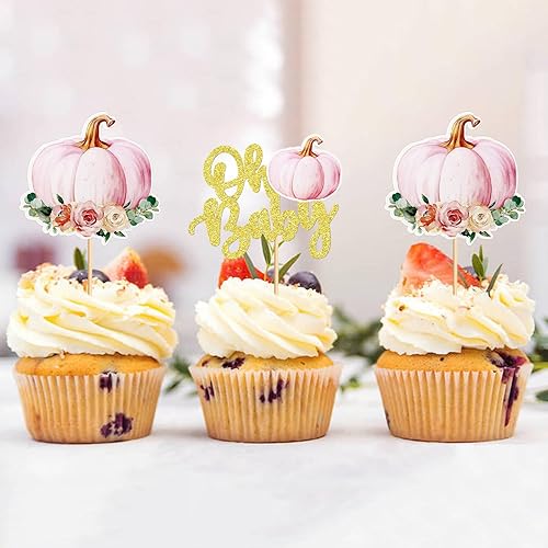 Miniatura 2 de Paquete de 24 adornos para cupcakes de calabaza para niña, decoraciones de baby shower, decoraciones de cumpleaños de calabaza, selecciones de
