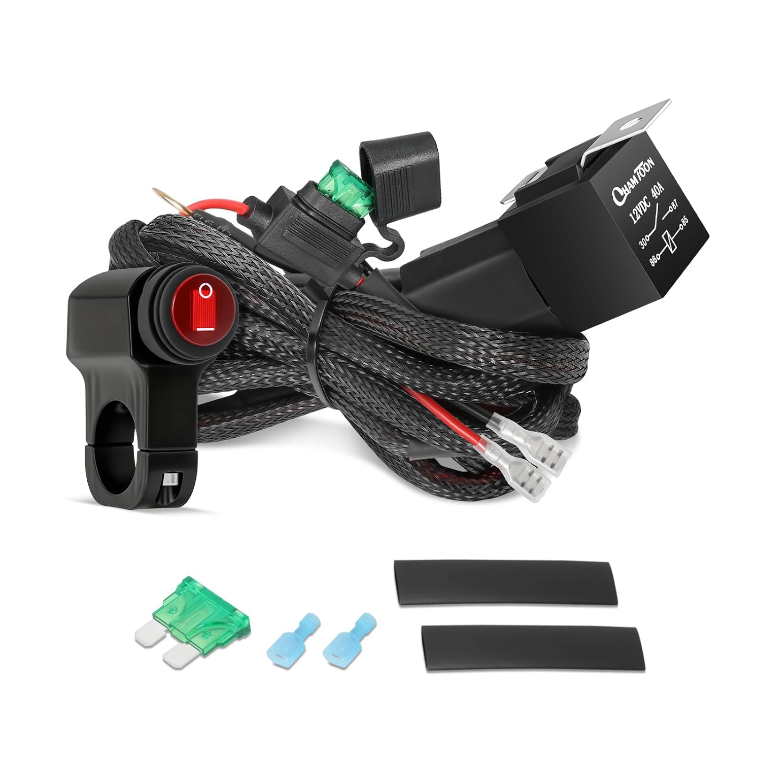 Light Bar Wiring Harness Kit with Motorcycle Handlebar Switch, Rfroad Lighting 12V 40A Relay Fuse Wire Harness 1 Lead for LED Light bar Auxiliary Lights Motorcycle ATV Dirt Bike