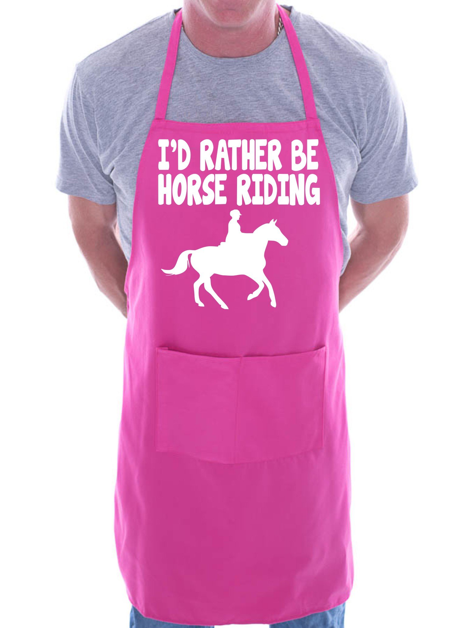 Print4u Men's Pink I'd Rather Be Horse Riding Bbq Cooking Funny Novelty Apron
