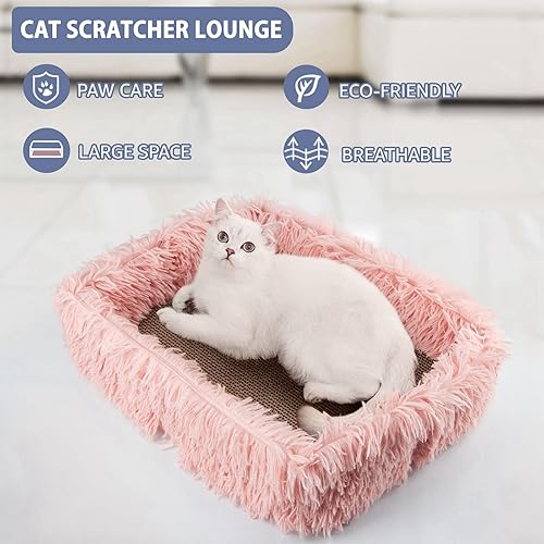 Miniatura 2 de Caja de cama esponjosa para gatos con cartón extraíble, tablero corrugado rectangular para rascar gatos, almohadilla para rascar mascotas para