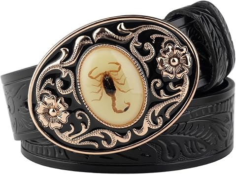 Mens Belt, Cowboy Western Belts for Men, Glow-in-the-Dark Scorpion Animal Belt,Black,100CM/39.4