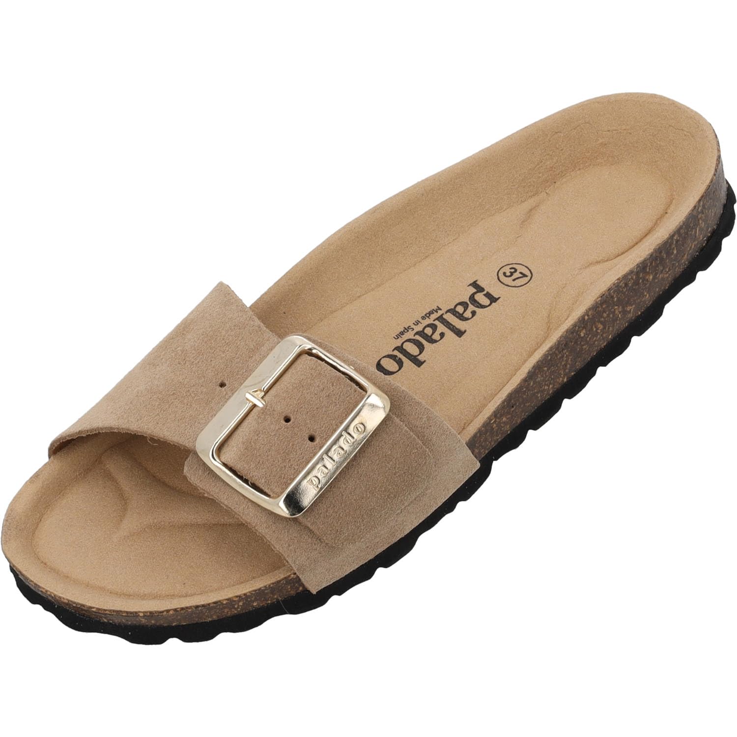 Palado Pantoletten Damen Malta EGS Mono Velours - modische Sandalen Made in Spain - elegante Hausschuhe mit Kork-Fußbett - bequeme Sommerschuhe