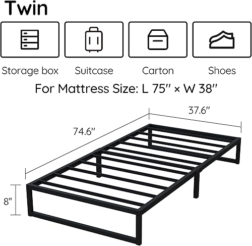 Miniatura 31 de Base de cama Cal King de 10 pulgadas, base de colchón de plataforma de metal resistente con soporte de listones de acero, no necesita somier, fácil