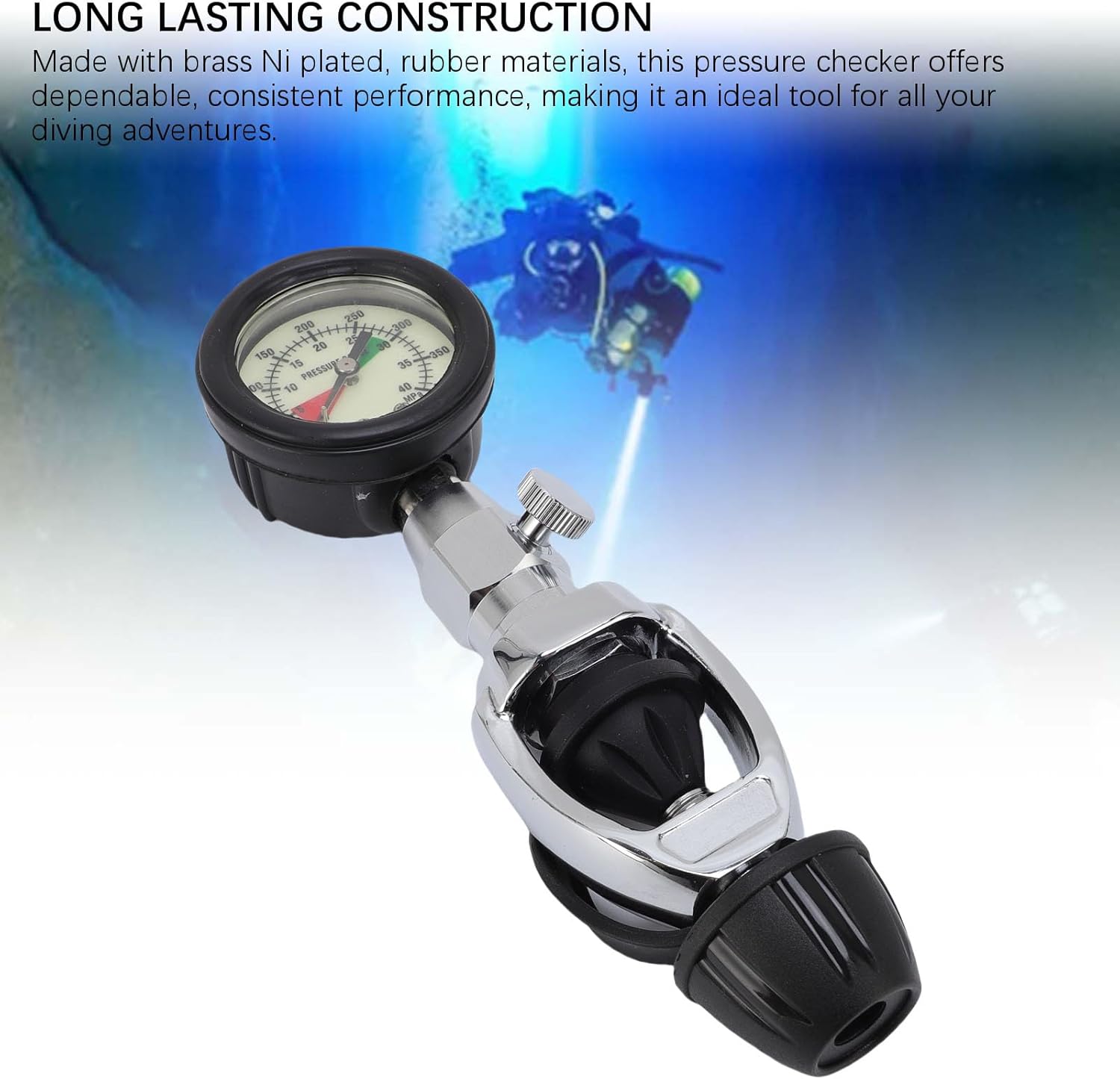 Scuba Diving Tank Pressure Checker, Yoke Connector with Luminous Dial for Accurate Pressure Measurement - Durable Brass Construction, Compact Design for Scuba Diving Accessories