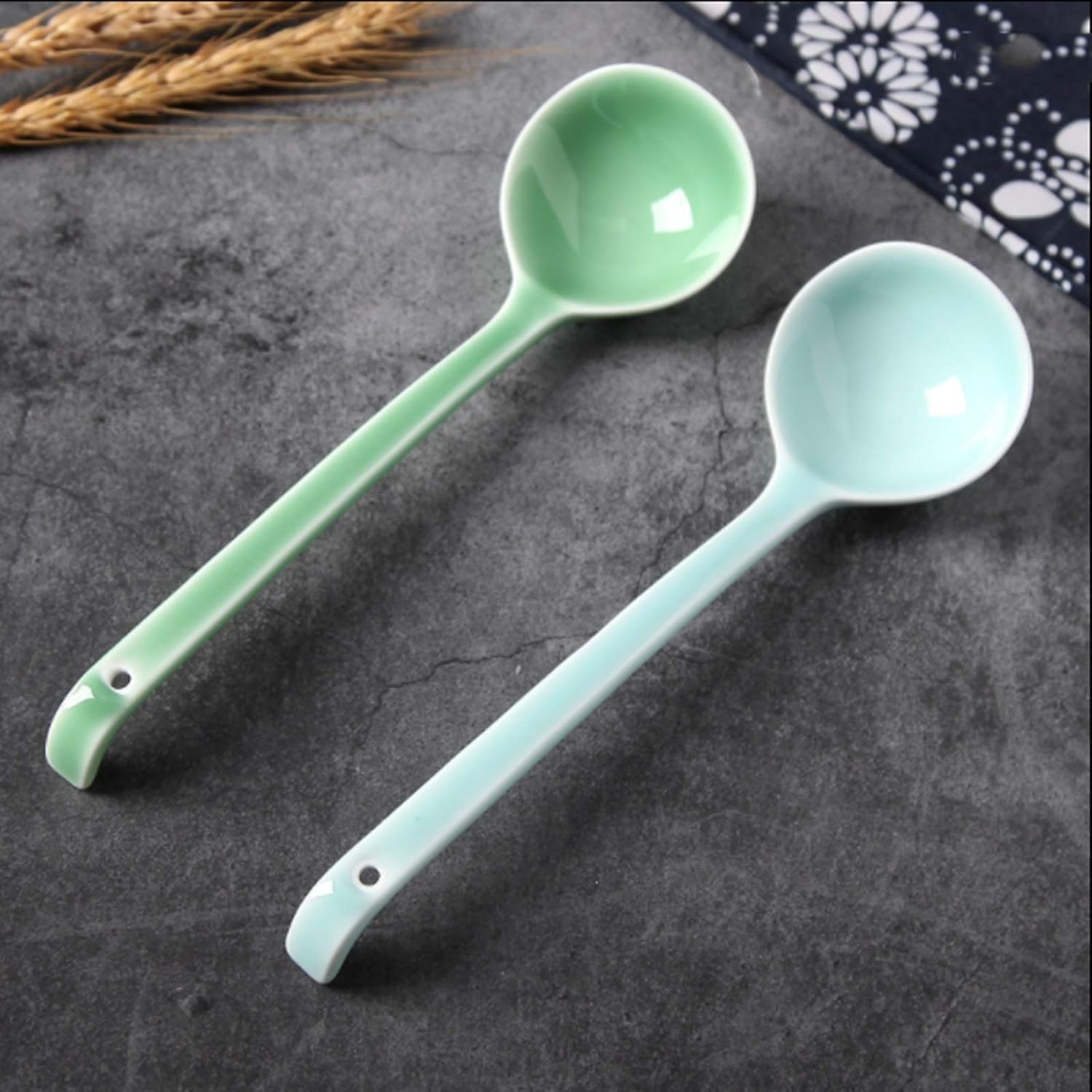 Dessert Spoon,spoons Straight Handle Soup Spoon Ceramic Noodle Spoon Household Congee Spoon Deepened Large Long Handle Soup Spoon Two Colors One-piece Package-B