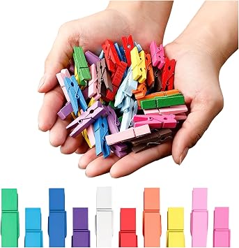 Clothespins, Small Clothes Pins for Photos, 1.4 100 PCS Natural Birchwood Mini Clothes Pins, Strong Springs Colorful Clothespins with Storage Bag, Mini Clothespins for Photos, Crafts, Pictures, Art