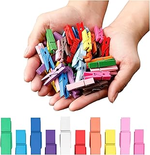 Clothes Pins, Small Clothes Pins for Photos, 1.4'' 100 PCS Natural Birchwood Mini Clothes Pins, Strong Springs Colorful clothespins with Storage Bag,Mini Clothespins for Photos, Crafts, Pictures, Arts