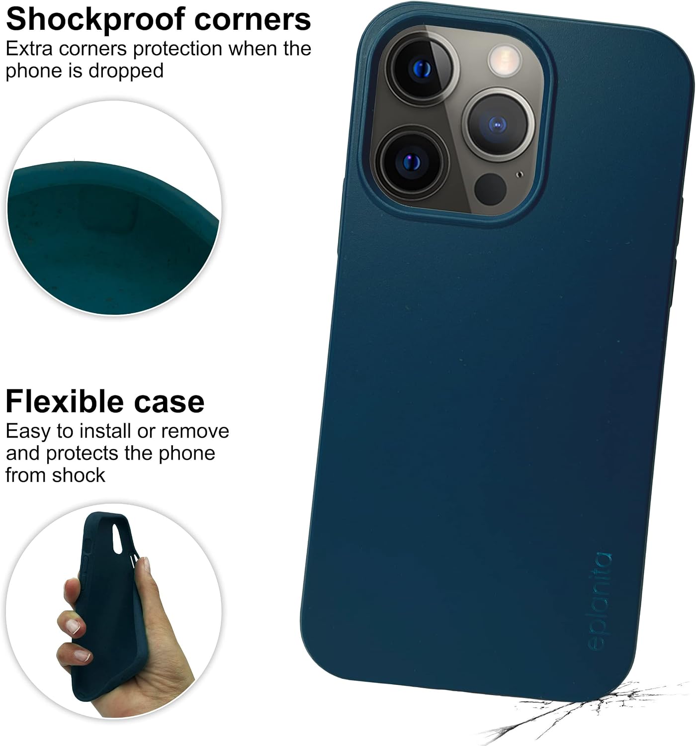 eplanita Eco Mobile Phone Case Compatible with iPhone 15 Pro, Plant Fiber, Drop Protection Cover, Durable and Sustainable (for iPhone 15 Pro, Dark Blue) image 3