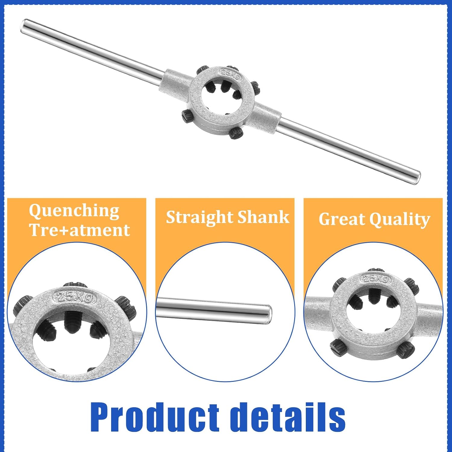 Skrfren 25mm Round Die Stock Handle Wrench, M7-M9 Adjustable Stock Die Wrench Handle Holder Metric Round Dies Holder, Heavy Duty Threading DieHolder Handles